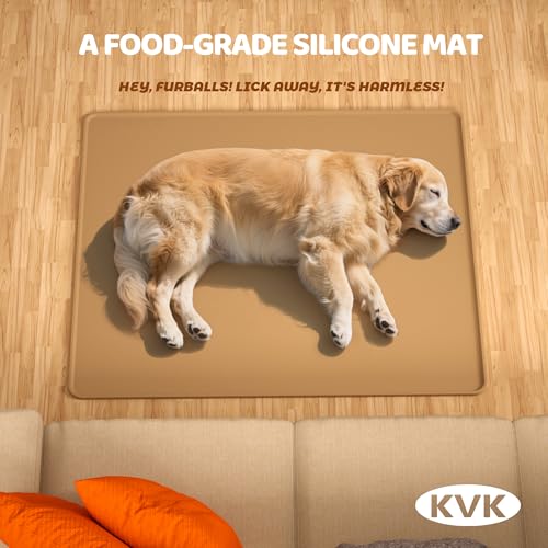 Extra Extra Large Silicone Dog Food Mat 39.4×43.3in and 128oz Silicone Bag Set (39.4"L x 43.3"W / Taupe Mat & Orange Bag)