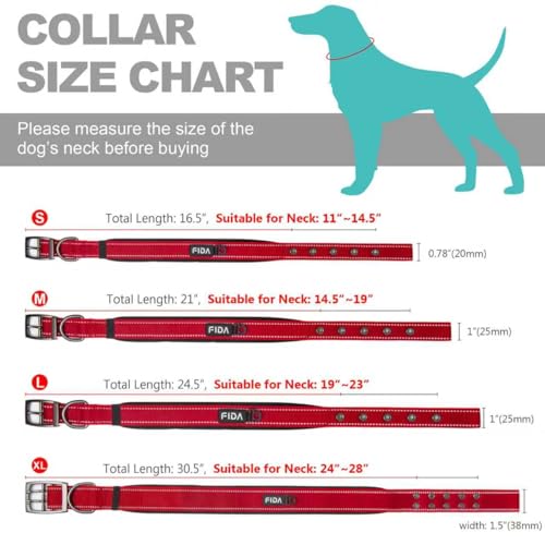 Heavy Duty Dog Collar for Medium Dogs with Metal Belt Buckle (Medium(14.5"-19") / Red)