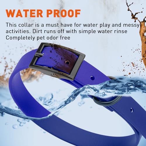 Biothane Waterproof Dog Collar Strong Coated Nylon Webbing with Black Hardware Odor (W5/8" x L12-15" / Blueberry Royal)