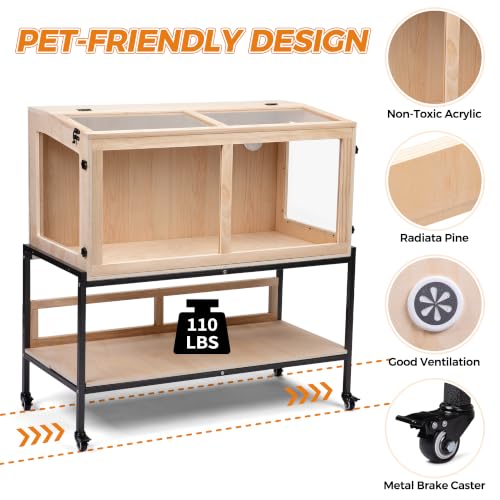 Wooden Hamster Cage with Storage Shelf＆Lockable Wheels 39"X18"X40" (39"L x 18"W x 40"H)