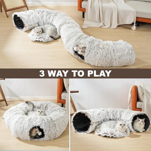 Cat Tunnel with Cat Bed for Indoor Cats (Grey)