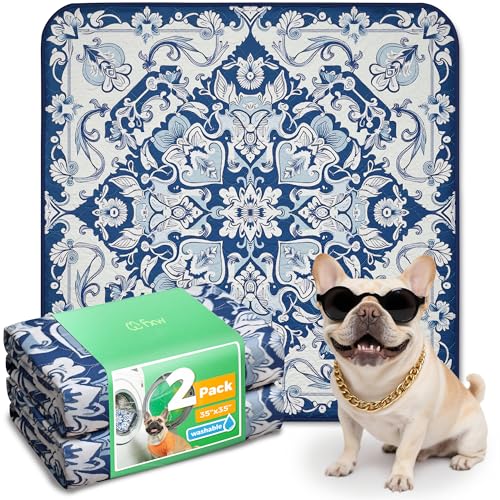 Washable Pee Pads for Dogs (Mandala Blue / 35" Square (2 Packs))
