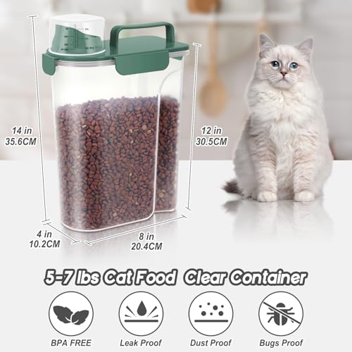 5 7lbs Cat Dog Storage Container Portable with Upgraded Large Spout and Cup (Royal Green / 5L-2pack)