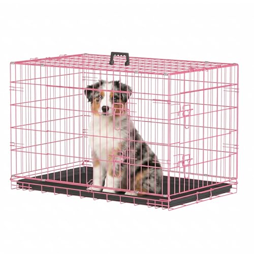 Dog Crate for Medium Dogs 36 Inch Folding Kennel Metal Pet Cage Pink (Pink / 36.0"L x 22.0"W x 24.0"H)