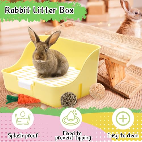 15 Pcs Rabbit Starter Kit Small Rabbit Litter Box Girls Gift Animal Grooming Kit Bunny Toys Bowl Blankets with Cleaning Set for Guinea Pig Accessories (Blue)