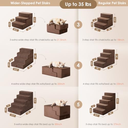 Dog Stairs for Bed 18" H (Brown / Extra Wide 16.5" x 28" x 18")