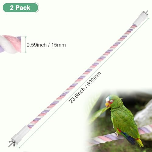 2 Pack Rope Perches for Bird Cages (Pink Purple / 23.6 in)