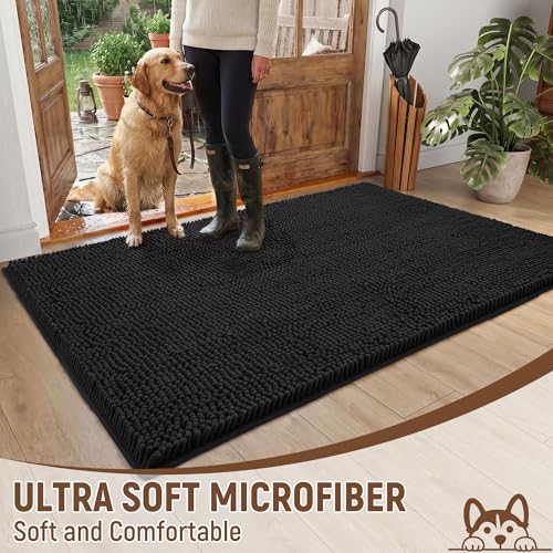 Absorbent Dog Door Mat for Muddy Paws (72"L x 24"W x 1" Th / Black)