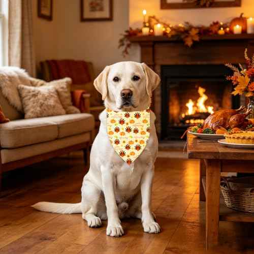 Thanksgiving Dog Bandana for Large Dogs (Thanksgiving- Brown/Beige (2 Sided) / X-Large)