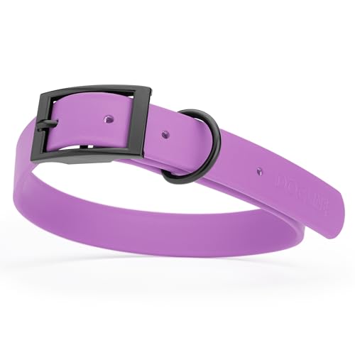 Biothane Waterproof Dog Collar Strong Coated Nylon Webbing with Black Hardware Odor (W1" x L22"-25" / Amethyst Purple)