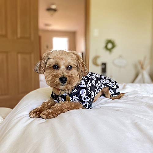 Dog Halloween Pajamas Puppy Onesies Small Dogs Soft Pjs Coat Cat Apparel Comfy Pet Christmas Clothes Outfit Doggie Bodysuit (Medium / Skulls)