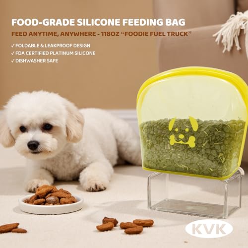 Extra Extra Large Silicone Dog Food Mat 39.4×43.3in and 128oz Silicone Bag Set (39.4"L x 43.3"W / Beige Mat & Yellow Bag)