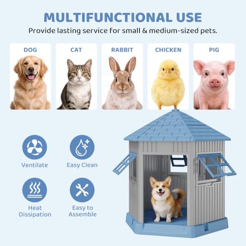 Outdoor Dog House for Small Medium Dogs (Blue-Grey)