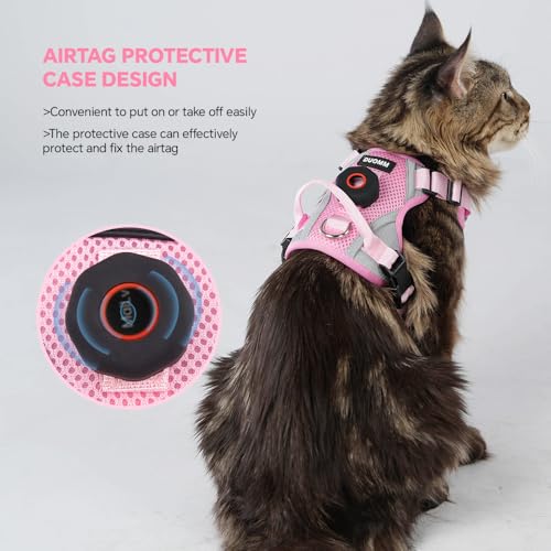 Cat Harness and Leash Set with AirTag Holder (Pink (Holder for Airtag) / XL)