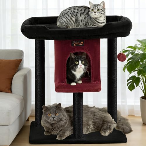 Cat Tree Tower Scratching Post for Indoor Large Adult Cats with Perch Bed (Black / 28 Inches)