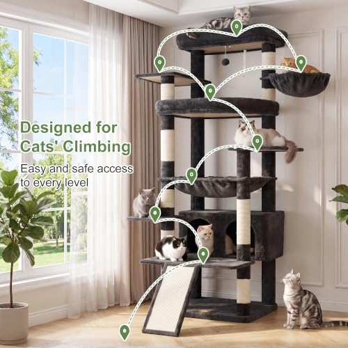 Tall Cat Tree for Large Cat (Smoky Gray / 75.2 inch)