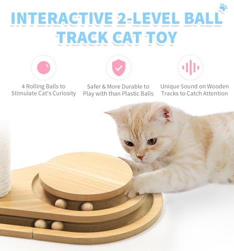 Made4Pets Tall Cat Scratching Post for Indoor Cats with Ball Track 32" (32"H)