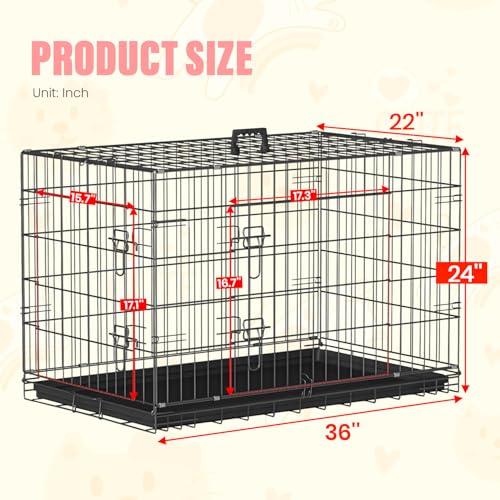 Dog Crate for Medium Dogs 36 Inch Folding Kennel Metal Pet Cage Black (Black / 36.0"L x 22.0"W x 24.0"H)