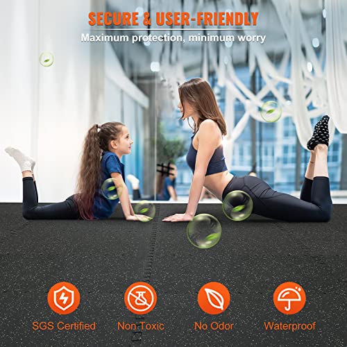 0.56Inch 24sq.ft 6 Tiles Gym Flooring for Home Gym (Black & Grey / 25"L x 25"W x 0.56"Th)