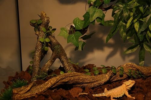 Reptile Corner Branch with Green Leaves Terrarium Desert Decoration