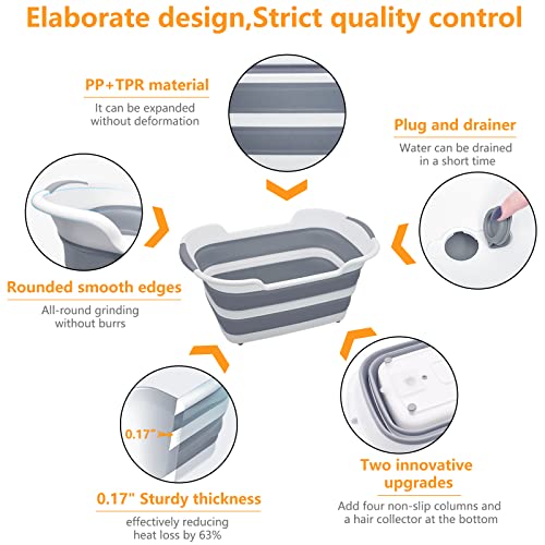 7.1 Gal 27L Multipurpose Collapsible Pet Bathtub Upgraded with Drainage Hole and Pet Hair Collector for Bathing (Grey-hair collector)