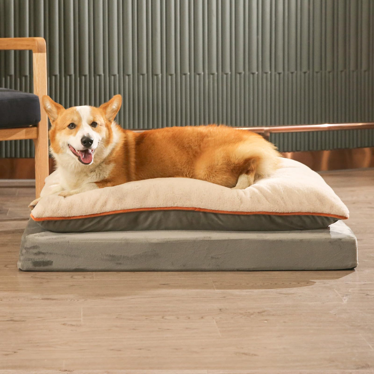 Washable Dog Bed with Cooling Gel Memory Foam (Plush Cushion Bed / Extra Large / Grey)