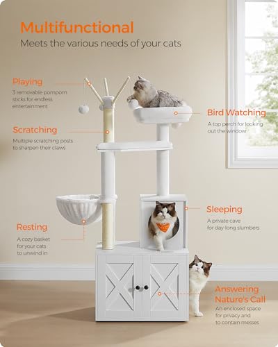 Cat Tree with Litter Box Enclosure (Cloud White)