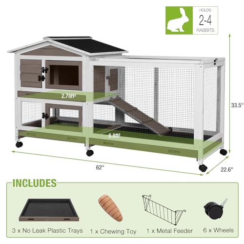 Large Indoor Rabbit Hutch Bunny Cage with Chew