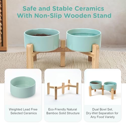 Elevated Dog Bowls Ceramic (6.1 in - 3.6 cups / Light Green)