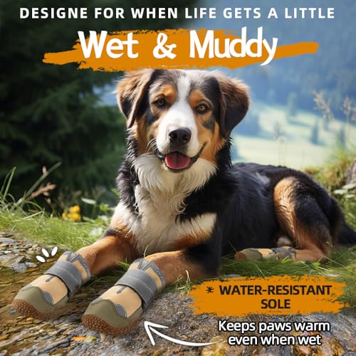 Dog Boots for Large Dogs (Light Khaki / Width 2.75 Inch)