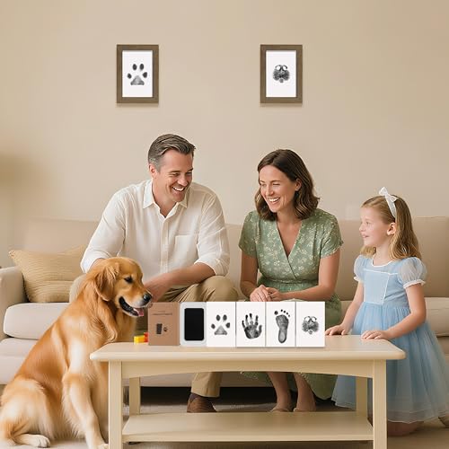 Inkless Paw Print Kit for Dogs (Black Pad,Walnut Wood Frame / 4-Pack,Medium)