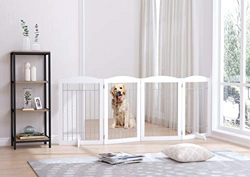 Free Standing Foldable Metal Pet Gate for Dog (Sliver / 【4 Panels】80"W x 30"H)
