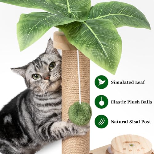 Cat Scratching Post Cat Scratcher Interactive Toy with Dangling Ball for Indoor Kitten 2 Layer Base Wooden Ball Track 17.7" Tall Modern Sisal Scratch Pole (18 in Ball Track)