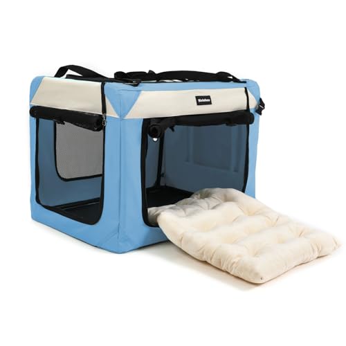 Large Cat Carrier Collapsible Travel Dog Crate Portable Soft (20.0"L x 14.0"W x 14.0"H / Sky Blue)