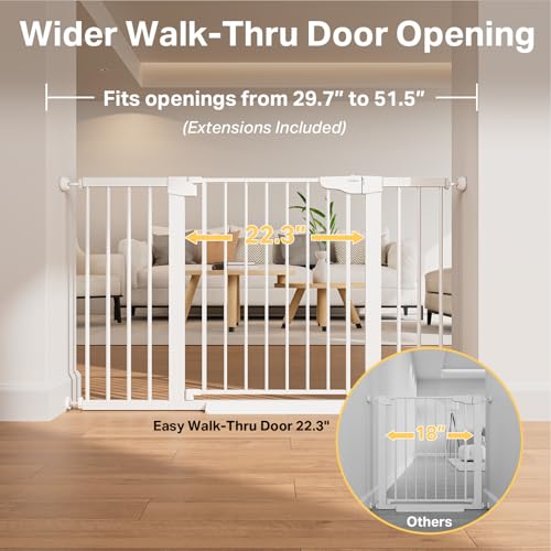 29.7 51.5 in Extra Wide Baby Gate for Stairs (White / 29.7-51.5"W x 30.5"H)