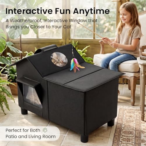 Outdoor Cat House Weatherproof Elevated Cat Bed (Black / L)