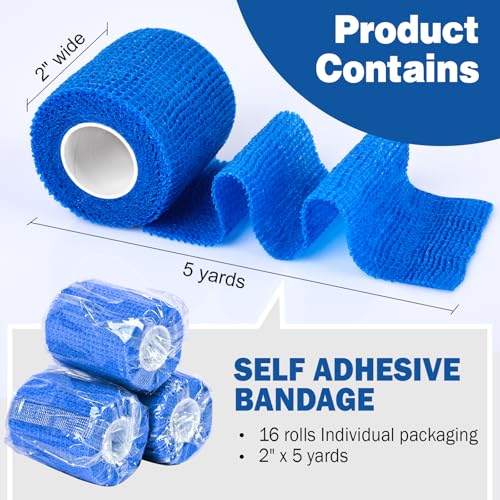16 Pack Self Adhesive Bandage Wrap Pink (Blue / 2IN - 16Pack)