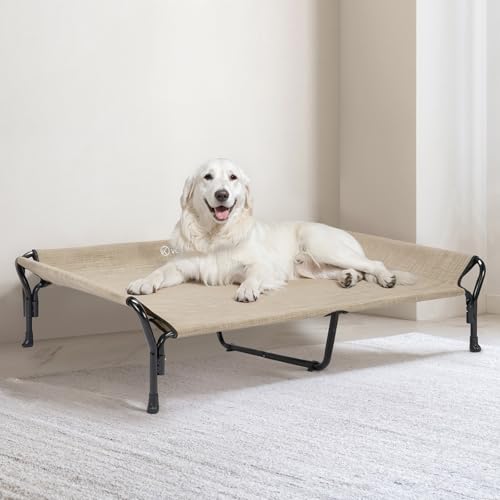 Cooling Elevated Dog Bed (Beige Coffee / 50.5"L x 33.5"W x 12.0"Th)