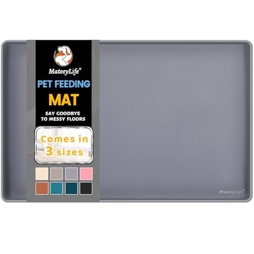 Silicone Cat & Dog Food Mat for Floors Waterproof (Gray / 18''×12'')
