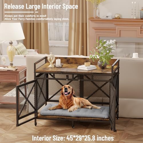 48" Dog Crate with Wheels (Brown / 36.0"L x 27.5"W x 47.2"H)