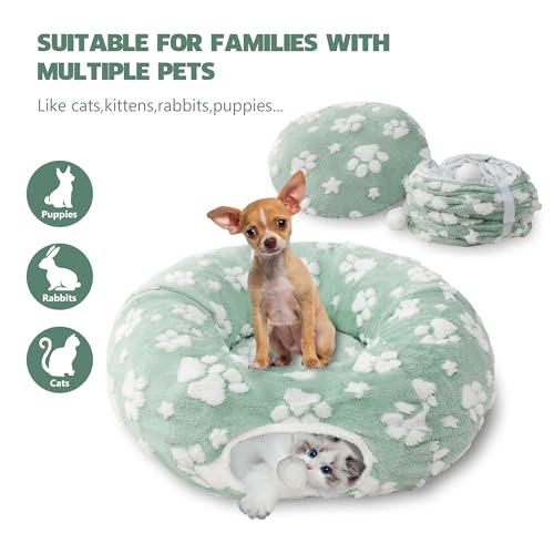 Cute Round Cat Tunnel for Indoor Cats (Green Paw / Round)