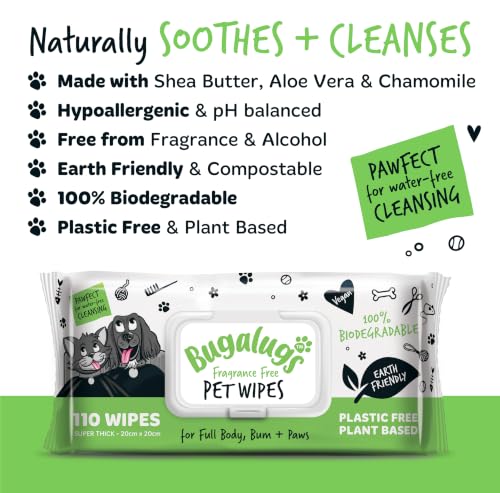 Dog Wipes 100% Plastic Free Biodegradable pet Wipes for Full Body