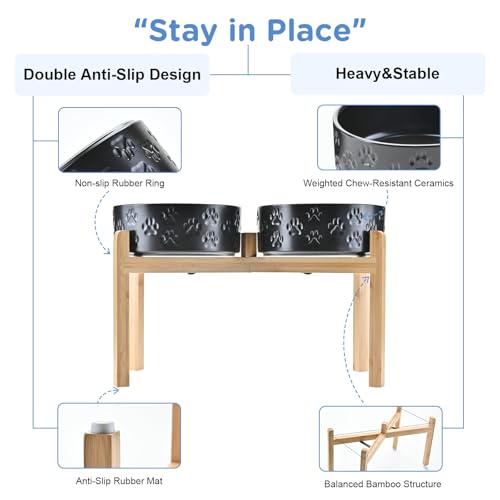 Elevated Dog Bowls Ceramic (8.3 in - 7.6 cups / Paw Black)