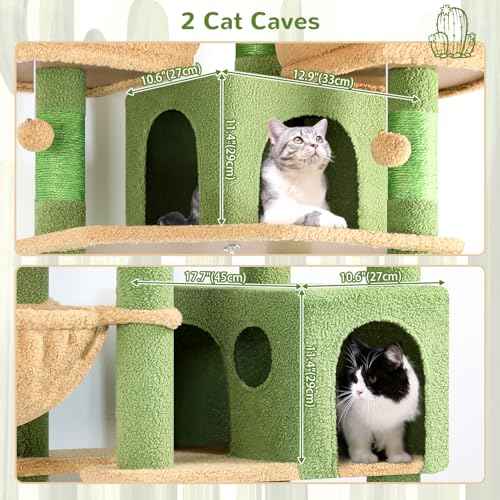 Cactus Cat Tree Tower for Multiple Adult Cats (82 inch / Green)