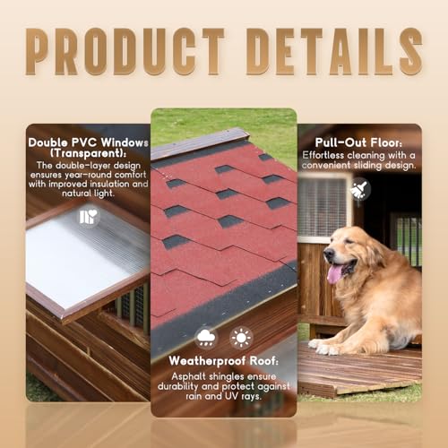 Outdoor Dog House Weatherproof with Window (Wood / XL)