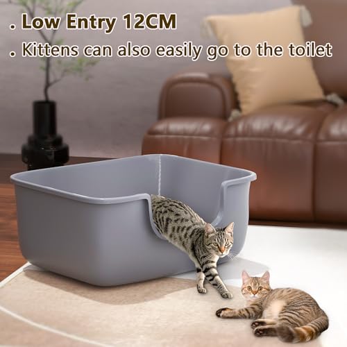 Large Cat Litter Box with High Sides (Grey)