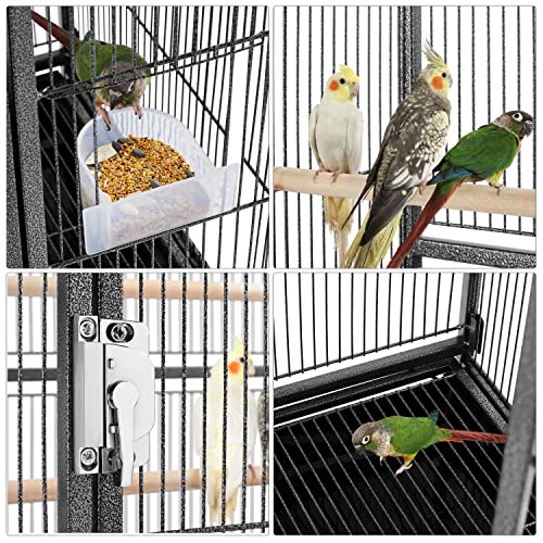 54 inch Wrought Iron Standing Large Parrot Parakeet Flight Bird Cage for Small Parrot Sun Parakeet Green Cheek Conure Lovebird Budgie Finch Canary Bird Cage with Stand (Hammertone Black)