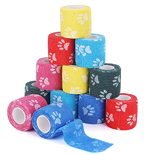 Vet Wrap Self Adhering Bandage Wrap Cohesive Bandage Multi (Mixed-1 12 Rolls)