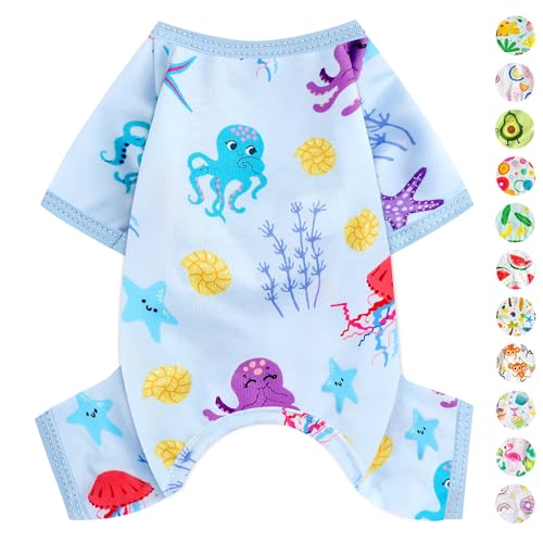 Dog Pajamas Pjs Dog Clothes for Small Dogs Girl (Octopus Blue / Small（3-5 lb))