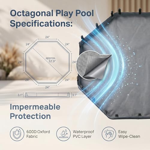 2-in-1 Octagonal Dog Playpen Bottom Pad for 24" Side Pen, Gray (Gray / No Pen: 00-Inch High)